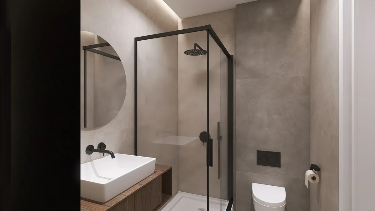 Narrow cloakroom with a wall-hung vanity