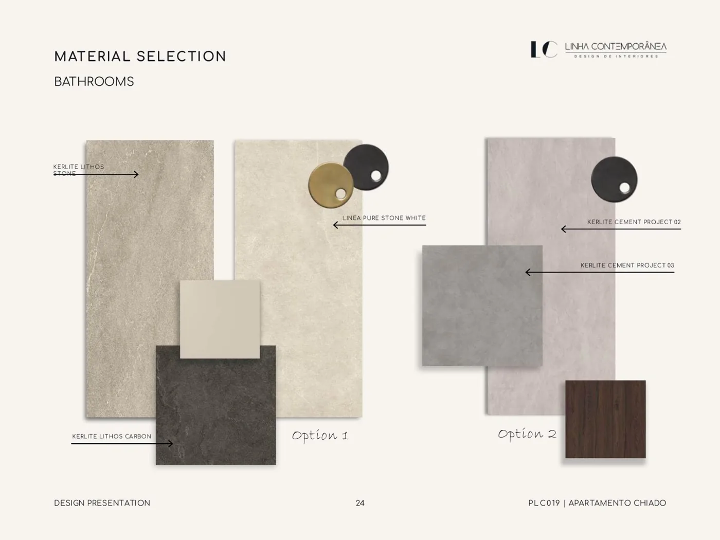 Bathroom material selection, with the two options side by side